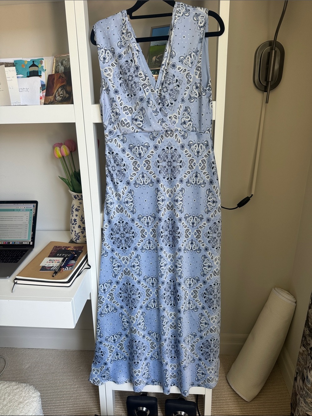 House of Harlow 1960 Light Blue Paisley-Print Midi Dress
